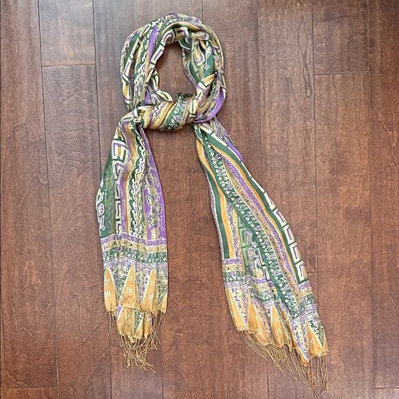 Accessories - Oversized Bohemian Multicolor Patterned Silky Scarf
